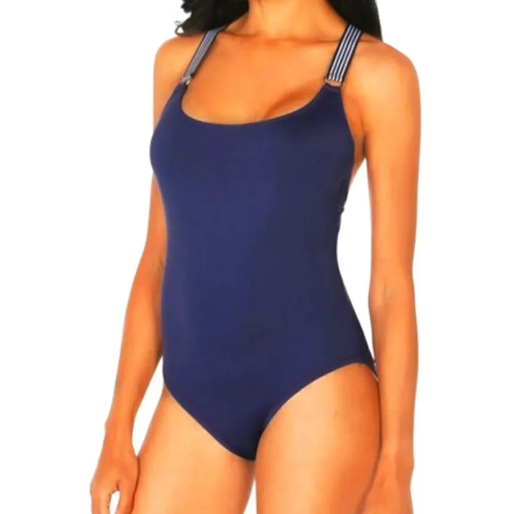 Nautica DEEP SEA navy blue women's Cross-Back One-Piece Swimsuit size X-Large